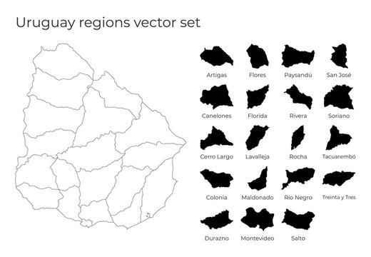 Uruguay map with shapes of regions. Blank vector map of the country with regions. Borders of the country for your infographic. Vector illustration.