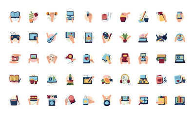 Things to do at home flat style icon set vector design