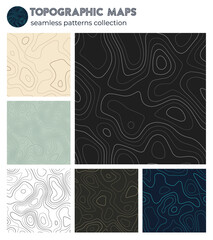 Topographic maps. Beautiful isoline patterns, seamless design. Cool tileable background. Vector illustration.