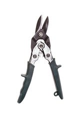 Use Scissors For Cutting Metal with green handles isolated on a white background