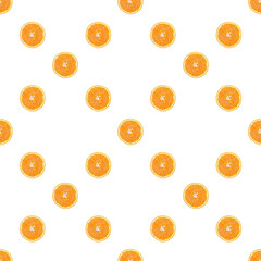 Seamless pattern of isolated slices of orange. Wallpaper for background, design and packaging.