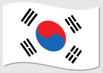 Waving flag of South Korea vector graphic. Waving South Korean flag illustration. South Korea country flag wavin in the wind is a symbol of freedom and independence.
