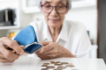 Happy smiling asian senior woman with her coins,old people with small change,female elderly don't...