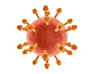 Coronavirus cells or bacteria molecule. Virus Covid-19. Virus isolated on white. Bacteria, cell infected organism. 3d Rendering