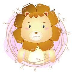 cute Lion with twigs in the children's style. cute cartoon lion illustration 