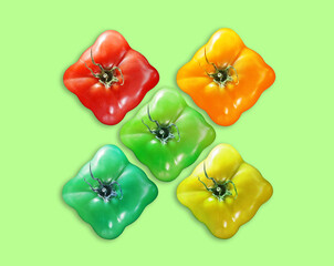 Square tomatos on blue