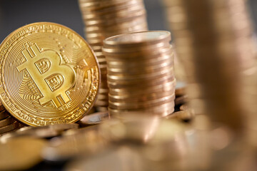 Stock Photo - Euro coins. Euro money. Euro currency.Coins stacked on each other in different positions. Money concept