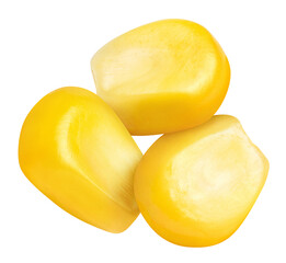 Close-up of delicious corn seeds, isolated on white background