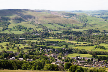 View down into the Hope Valley in the peak district national park in Derbyshire, UK