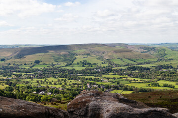 Landscape of the Rolling hills of the peak district national park from Bamford edge 