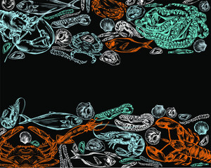 Vector illustration of different seafood.