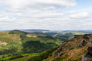 Fototapeta na wymiar Landscape of the Rolling hills of the peak district national park from Bamford edge