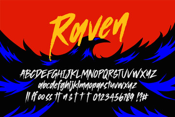 Raven hand-drawn font, style alphabet