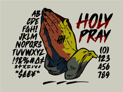 Holy pray hand-drawn font, style alphabet