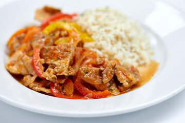 meat with rice and vegetables