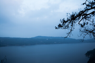 Umiam lake located at Shillong. aerial view image is taken at umiam lake shillong meghalaya india.
