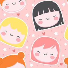 girl kawaii pattern with strawberry cute cartoon seamless pattern for nursery, bedroom, vector illustration background