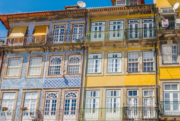Oporto, Portugal. Houses of Ribeira Square located in the historical center of Porto along the river Duoro.