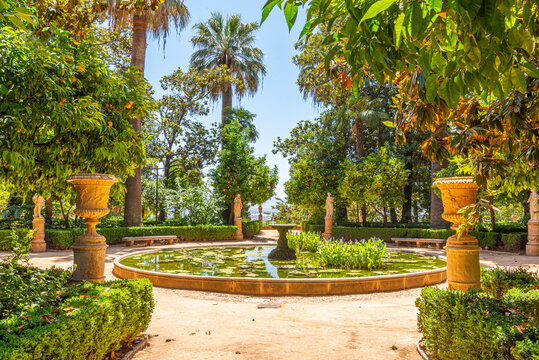 Fountain at Carmen de los Martires gardens in Granada, Spain