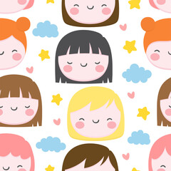 girl kawaii pattern with strawberry cute cartoon seamless pattern for nursery, bedroom, vector illustration background