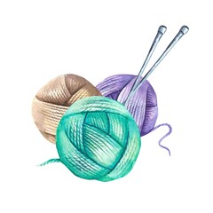 Watercolor skein of thread composition. Knitting composition.