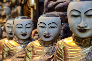 Traditional handicraft puppets are sold in a market at Mandalay, Myanmar.