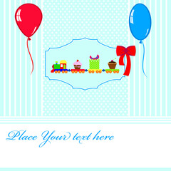 Vector card template polka dot and striped background. Card template for baby boy shower, birthdays and parties with space for your text. 