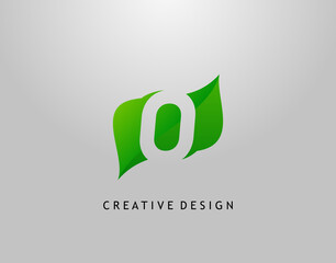 Green O Letter Logo. Modern Abstract of Initial O With Simple Leave Shape. Eco Nature Concept Design.