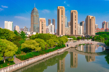 Obraz premium City scenery around Jiangjian Park, Wuxi City, Jiangsu Province, China