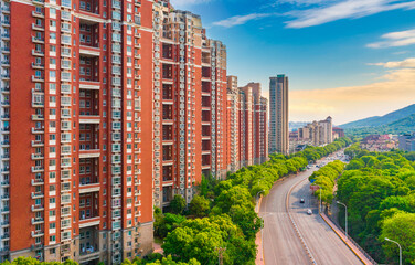 City scenery around Jiangjian Park, Wuxi City, Jiangsu Province, China