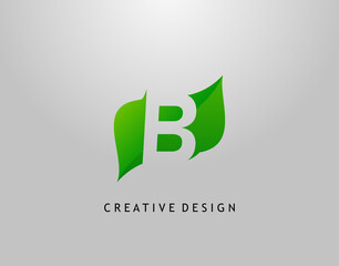 Green B Letter Logo. Modern Abstract of Initial B With Simple Leave Shape. Eco Nature Concept Design.