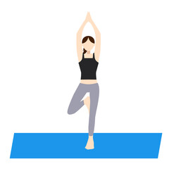 ヨガ木のポーズで合掌する女性