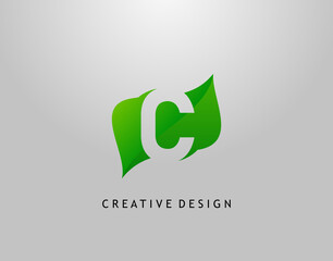 Green C Letter Logo. Modern Abstract of Initial C With Simple Leave Shape. Eco Nature Concept Design.