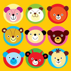 cute teddy bear cartoon card vector set