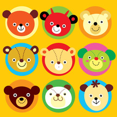 cute teddy bear cartoon card vector set
