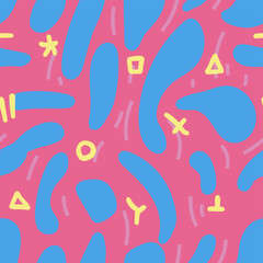 Vector abstract simple seamless pattern with colorful blue circles, pink background.