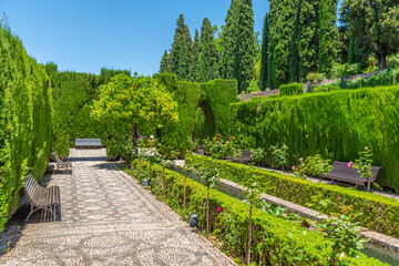 Jardines bajos at Generalife gardens in Granada, Spain