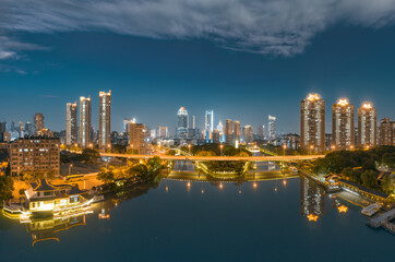 Fototapeta na wymiar Night view of the city around Jiangjian Park, Wuxi, Jiangsu Province, China