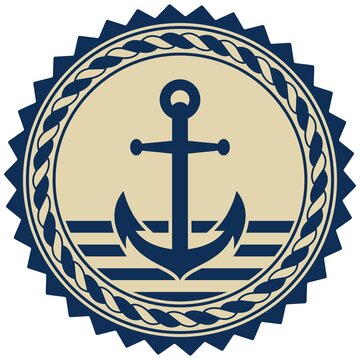 recommend clip art: Anker Symbol Vektor mit Nautik seil in marine blau und beige auf einem isolierten weißen Hintergrund.