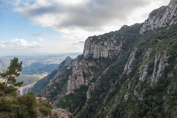 Overview of the mountains of Montserrat in Barcelona. Hiking in the sandstone mountains of...