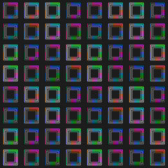 Neon squares on a black background. Seamless pattern, texture. Illustration.