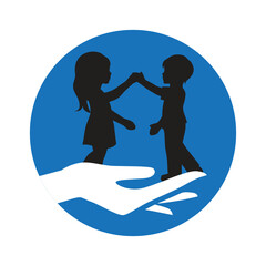 hand holding little boy and girl