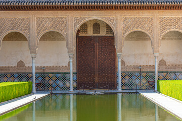 Patio de los Arrayanes inside of Nasrid Palace at Alhambra, Granada, Spain