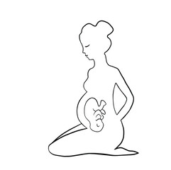 Pregnancy. Doodle illustration Pregnancy diet. Proper fetal position. Future mom. Baby in the stomach. Painting pregnancy illustration on white background.