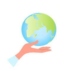 Female palm holds planet earth. Vector icon, environmental concept, flat cartoon design, eps 10.