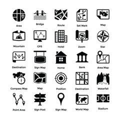 
Glyph Style Maps and Navigations Icons Set
