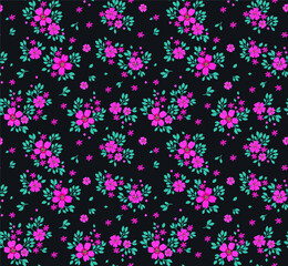 Fototapeta na wymiar Vector seamless pattern. Pretty pattern in small flower. Small purple flowers. Black background. Ditsy floral background. The elegant the template for fashion prints.