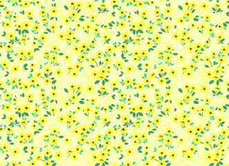 Cute Floral pattern in the small flower. Ditsy print. Motifs scattered random. Seamless vector texture. Elegant template for fashion prints. Printing with very small yellow flowers. Light background.