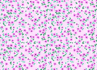 Floral pattern. Pretty flowers on light pink background. Printing with small pink flowers. Ditsy print. Seamless vector texture. Spring bouquet.