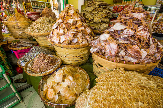 Various dried fish and squid in Taboan Public Market, Cebu City, Philippines